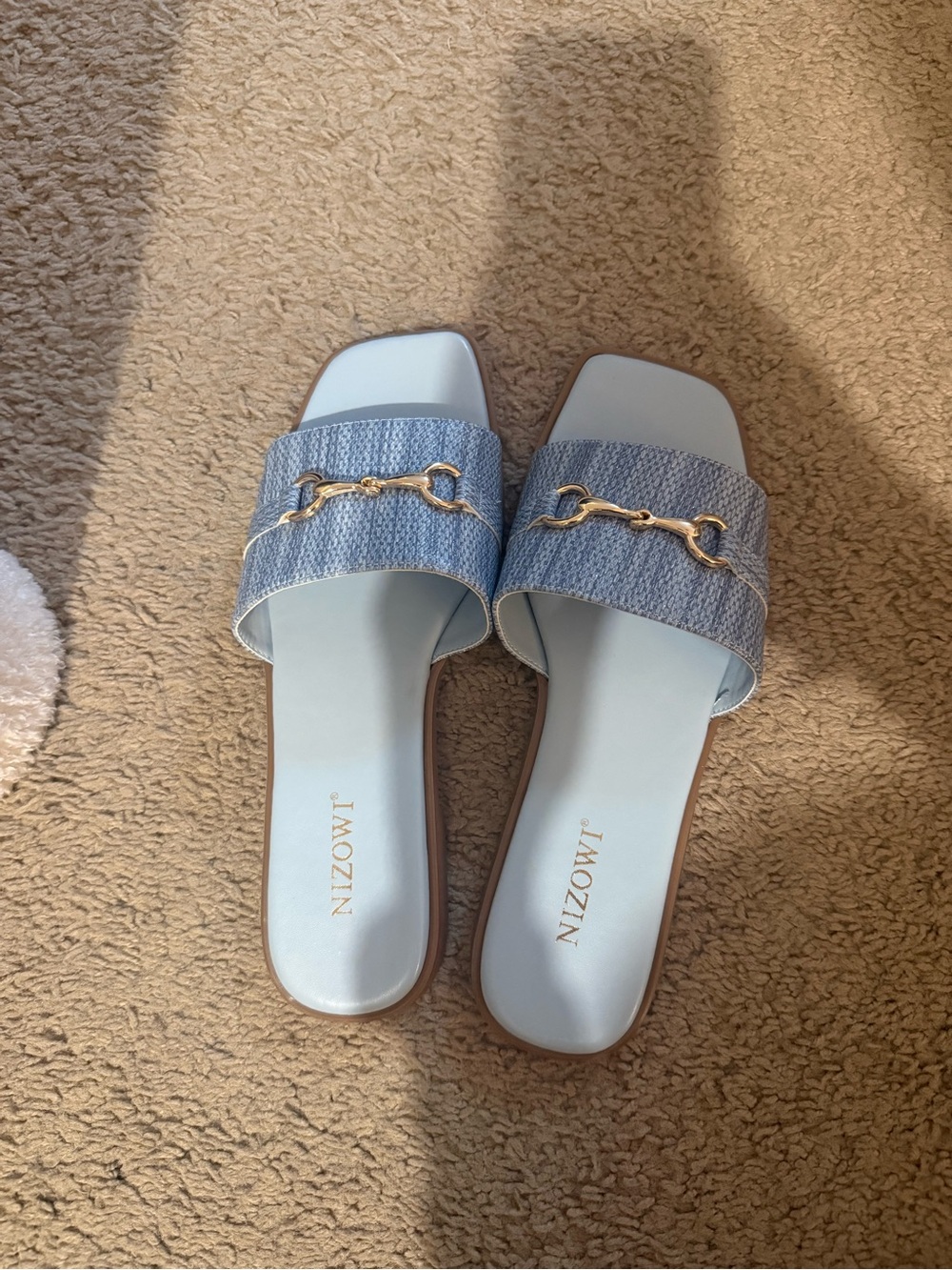 Blue & Gold Slide Sandals – Women’s Size 7 💎🩵